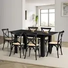 Oikiture 160cm Extendable Dining Table with 6PCS Dining Chairs Geometric Black