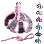 Soft Mesh Dog Harness and Leash Set - No Pull Step L(Chest: 18 - 19.5") Pink