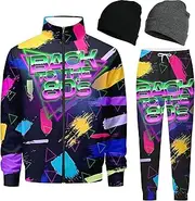 [Spanoous] Retro 90s 80s outfit for men sweatsuits track suits for men 2 piece set Full Zipper with 2 Knit Beanie hat
