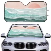 Boho Sun and Sea Windshield Sun Shade, Pink and Green Sunshade Car Windshield