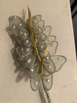 6 JAPANESE BLUE NET MESH BUTTERFLIES W/ SEED PEARLS MILLINERY FLORAL