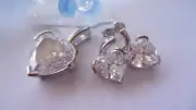 GENUINE 925 SOLID STERLING SILVER ZIRCONIA HEART SET PENDANT & EARRINGS