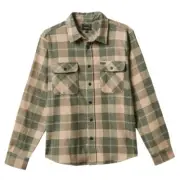 Brixton Bowery Stretch WR Flannel Trekking Green Oat Milk Button Up Shirt