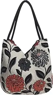 [HCRAFT] Embroidered Handbags for Women, Shoulder Tote Bag with Zipper Fabric Tote Bag, Hobo Bags For Women, Mother's Day Bag