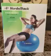 NEW NordicTrack Exercise Workout Ball Blue 65cm 5'6-5'11 Exercise Chart & Pump