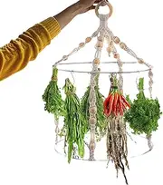 10 Flower Drying Rack | Macrame Flower Drying Rack with 15 Hooks - Boho Handcrafted Cotton Rope Chic Woven Drier with Wooden Hanging for Hydroponic Plants Strop-au