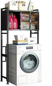 SPXMQSS Over Toilet Storage, Over Toilet Storage Unit with Doors and Open Compartments, Washing Machine Storage Freestanding Toilet Space Saver, for Bathroom, Living Room, Laundry B 79x27.5x135cm