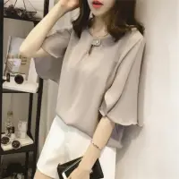 在飛比找momo購物網優惠-【D.studio】韓版寬鬆顯瘦雪紡短袖t恤(短袖上衣 女裝