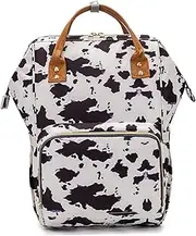 Cowhide Diaper Bag, 17x12x6inch Cow Printed Travel Backpack, Large Capacity Multi-Function Zipper Cute Diaper Bags Travel Essentials for Mom Dad Unisex