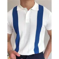 在飛比找ETMall東森購物網優惠-2023夏季男士短袖白色條紋修身POLO衫Short sle