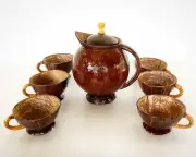 Natural handmade coconut kettle and cups