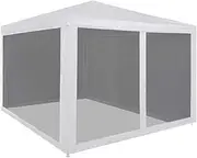 3x3m Party Tent with 4 Mesh Sidewalls, Zipped Entrance, White & Black, UV & Water Resistant, Outdoor Event Shelter