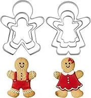 Set of 6 Gingerbread Man and Gingerbread Woman Cookie Cutters, Biscuit Cake Baking Cutter Molds, Stainless Steel Cookie Cutter for Family, 3 Sizes(Color:Silver)