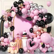 122Pcs Metal Silver Black Pink Balloon Garland Set Suitable For Valentine'S Day Birthday Party Wedding Background Decoration