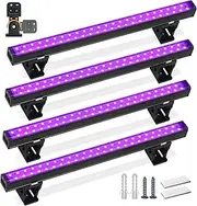Barrina Blacklight Strip Lights, 10W 1ft USB Black Light Bar, Adjustable Black Lights for Glow Party, Fluorescent Poster Body Paint Halloween Decorations, Portable UV Light Strip for Bedroom (4-Pack)