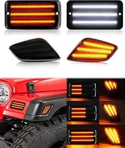 Switchback LED Fender Turn Signal Side Marker Lights for Jeep Wrangler TJ 1997-2006, 4PC Smoked Lens Sequential Amber White Parking DRL White 3 Row Full Chips, C04-02-0331