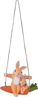 Garden Swing Hanging Bunny, Resin Carved Romantic Pendant Rabbit with Baby Bunny Rope Hanging Crafts Animal Sculptures Decoration for Yard Garden