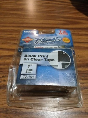 Brother P-Touch TZ-151 Laminated Label Black Print On Clear 1" Label Tape