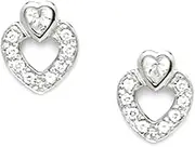 [JewelryWeb] 14k White Gold CZ Simulated Diamond Love Heart Screw Back Earrings 10x8mm Stud Earring for Women