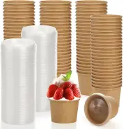 100 Pack 8 Oz Paper Soup Containers with Lids Disposable Kraft Paper Food Cups
