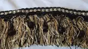 BLACK GOLD BEIGE LONG LUSH BRUSH TRIM WITH BLACK BEADS