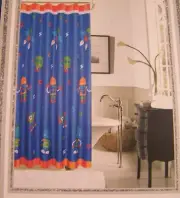 NEW! TopCare Kids Robots Shower Curtain 71" x 71" Space Rocket Spaceship Blue