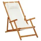 Folding Beach Chair Outdoor Garden Patio Camping Pool Wooden Sun Lounger Cream