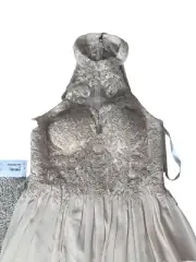 Azazie Bridesmaid Dress Prue Champagne Size A10 Illusion Halter Top Padding Slit