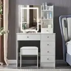 Vanity Set Makeup Dressing Table with Stool Touch LED Lights Mirror Dresser Desk