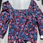 Vineyard Vines Top Womens Tisbury Floral Square Neck XXL Colorful Floral Peasant