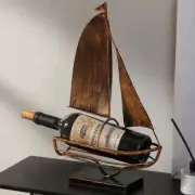 Vintage Creative Iron Sailboat Shape Wine Rack Desktop Home Decor Ornament Gift