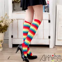 在飛比找蝦皮商城優惠-【Amiss】繽紛少女棉織膝下襪-彩虹條紋襪 中統襪 中筒襪