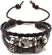 [DUUDAH] Men's Jewelry Bracelet,Beaded Bracelets,Personalized Vintage Leather Bracelet Five-Pointed Star Wrap Cuff Bracelets with Hemp Cords Ethnic Tribal Adjustable Couple Hands for Men and Women