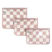 Tiny Twinkle - Mess-Proof Clear Travel Bags - 3 Pack Set - Beige Checkers