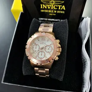 (Little bee小蜜蜂精品)INVICTA 英威塔 真三眼計時 水鬼鋼錶 錶圈可轉 超好看粉色