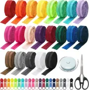 63 Yards 21 Colors 5 Nylon Coil Zippers Pull 126P Scissor Ruler Assorted Lengths