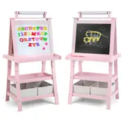 Babyjoy 3-in-1 Kids Art Easel Double-Sided Standing Easel w/Paper Roll & Storage Boxes Children Painting Drawing Board Pink