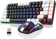 RedThunder K84 Wireless Keyboard and Mouse Combo,Backlit Rechargeable Battery,75% TKL Ultra Compact Gaming Keyboard Design and Lightweight 3200 DPI Honeycomb Optical Mouse (Black-White)