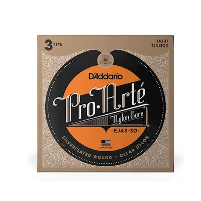 D'Addario EJ43 Pro-Arte Nylon Classical Guitar Strings, Light Tension, 3 Sets