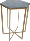 Accent Table LEO Antique Brass Shadow Blue Hand-Blown Glass Hand-Painted