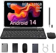 redbeat A2 Tablet, 10.1 Inch Android 14 Tablet, 8GB(4+4)+128GB Expandable 1TB, 5M+8M Dual Camera, 6000mAh (A2 + Black Keyboard Kit)