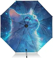 [RPLIFE] Cat Looking Blue Stars Umbrella, Lightweight Durable Auto Open Close for Women, Travel Umbrellas for Rain and Sun