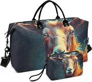 [YXYZRMY] Travel Duffel Bag Colorful Goat Head Black Gym Bag Sports Tote Bag with Multiple Interior Pockets Shoulder Weekender Bag for Women Men with Toiletry Bag 20.5”x 7.9”x 13.8, Multi-Colored, one