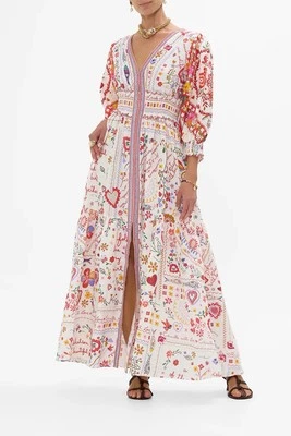 CAMILLA A Kitsch In Time Shirred Waistband Long Dress Size M RRP $1100