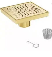 Collection 6 in. Square Stainless Steel Shower Drain with Wave Pattern Zirc Gold