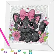 Ammklfh Cat Diamond Art Painting Kits for Kids with Wooden Frame - Big Gem Art for Girls Gifts,Diamond Dots for Kids Ages 6-8-10-12,Diamond Painting by Number Crafts Kits(7X7 inch)