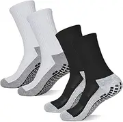 [Finerview] Men Grip Soccer Socks, Anti Slip Non Slip Grip Pads Athletic Sports Crew Socks