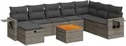 vidaXL 9-Piece Grey Poly Rattan Modular Outdoor Sofa Set with Cushions and Storage for Patio/Garden