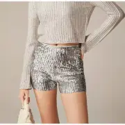 J.Crew Collection Sequin Mini Short Silver Knit High Waist Beach Party XXS NWT