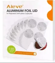Aieve 120Pcs Aluminum Foil Seals Lid for Reusable Nespresso Pods Vertuo with